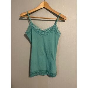 Vintage Charlotte Russe Womens Camisole Medium Teal Floral Lace Trim Fairy Y2K